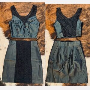 Chia VTG leather Skirt Top Set